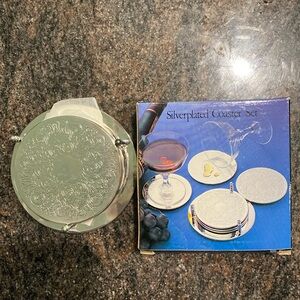 VINTAGE Silverplated Coaster Set- Silver Ribbon